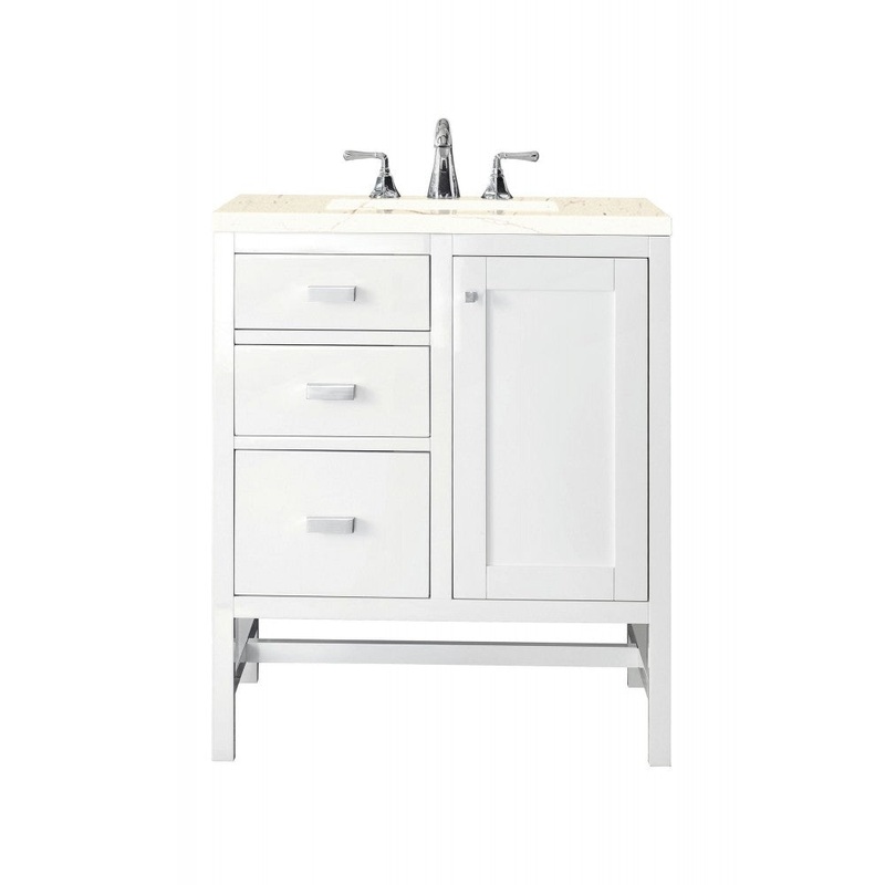 Addison 30″ Single Vanity Cabinet, Glossy White, w/ 3 CM Eternal Marfil Top