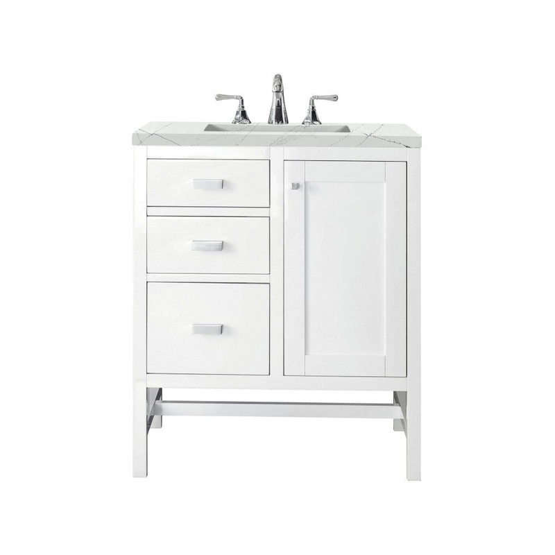 Addison 30″ Single Vanity Cabinet, Glossy White, w/ 3 CM Ethereal Noctis Top