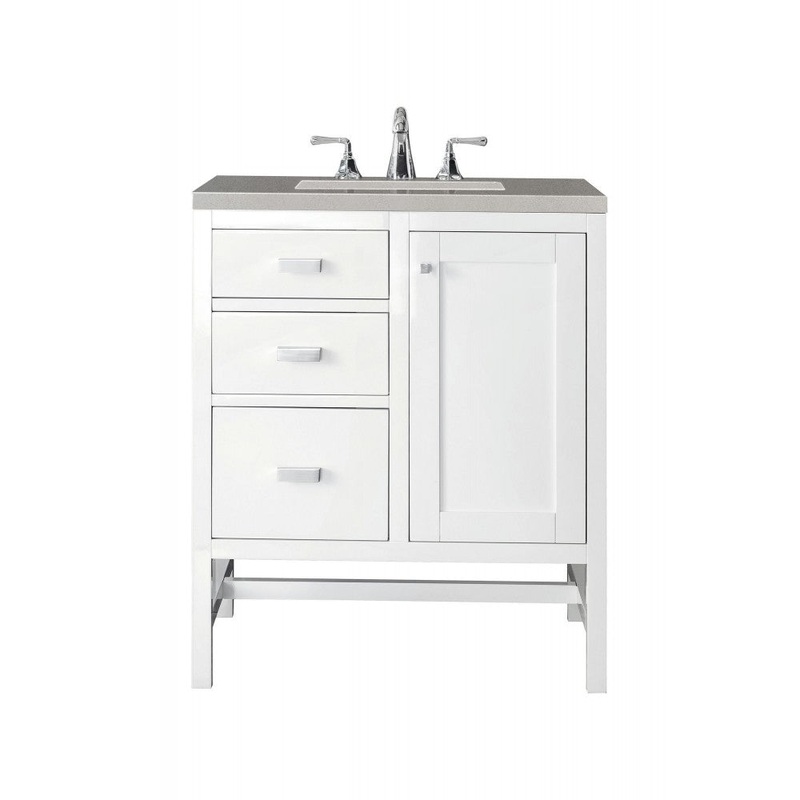 Addison 30″ Single Vanity Cabinet, Glossy White, w/ 3 CM Gray Expo Quartz Top