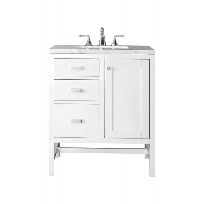 Addison 30″ Single Vanity, Glossy White, w/ 3 CM Arctic Fall Solid Surface Top