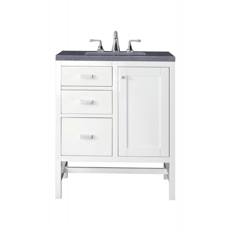 Addison 30″ Single Vanity, Glossy White, w/ 3 CM Charcoal Soapstone Quartz Top