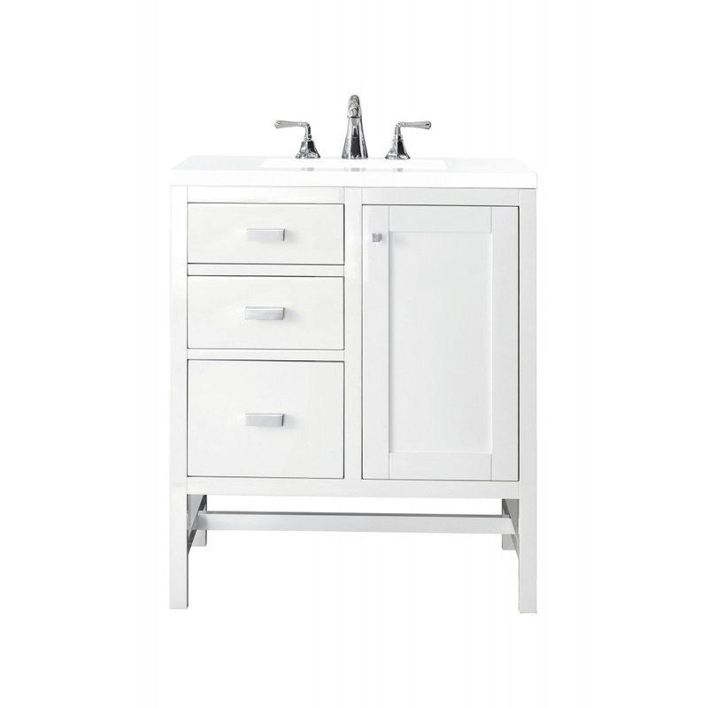 Addison 30″ Single Vanity, Glossy White, w/ 3 CM Classic White Quartz Top