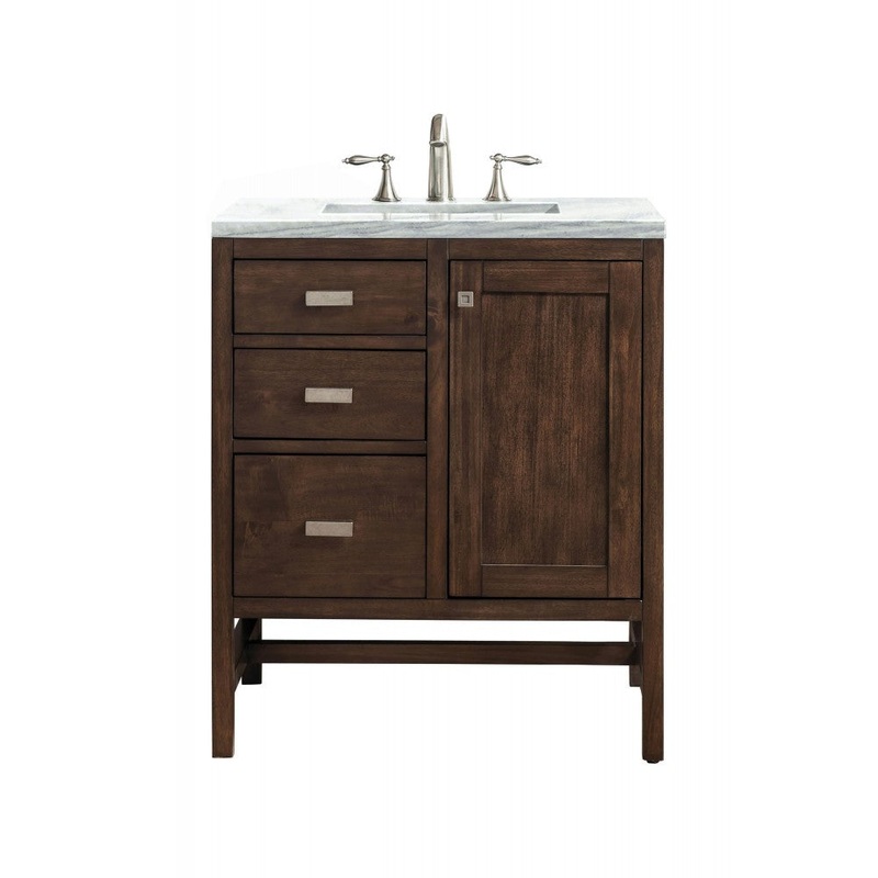 Addison 30″ Single Vanity Mid Century Acacia w/3 CM Arctic Fall Surface Top