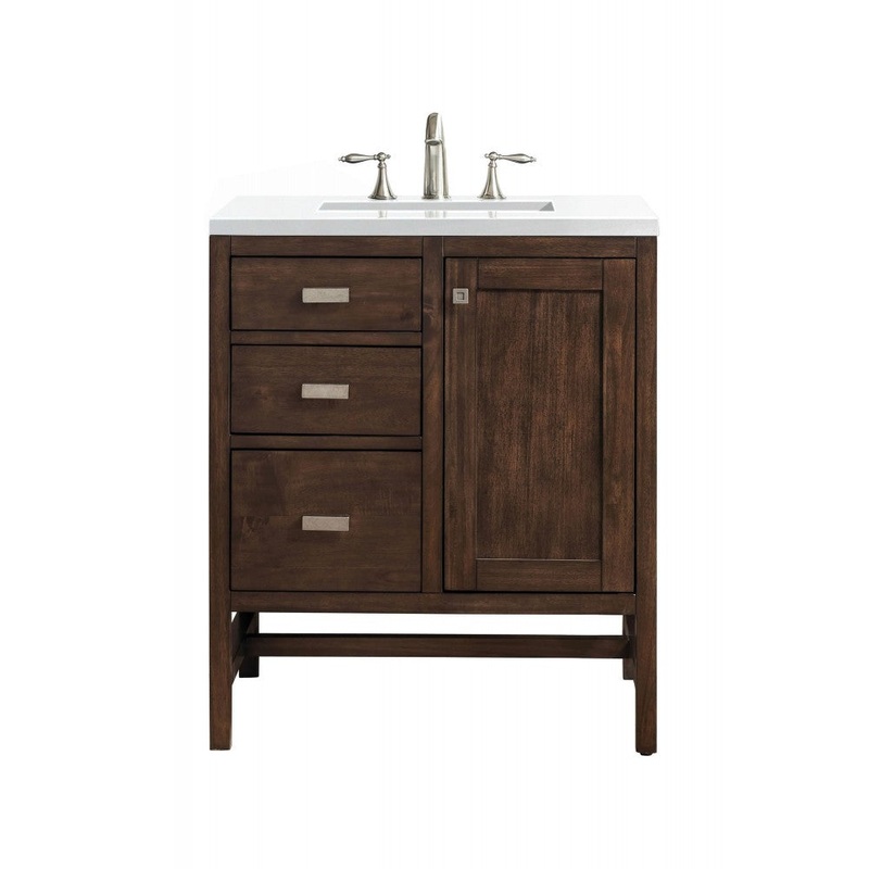 Addison 30″ Single Vanity, Mid Century Acacia, w/ 3 CM Classic White Quartz Top