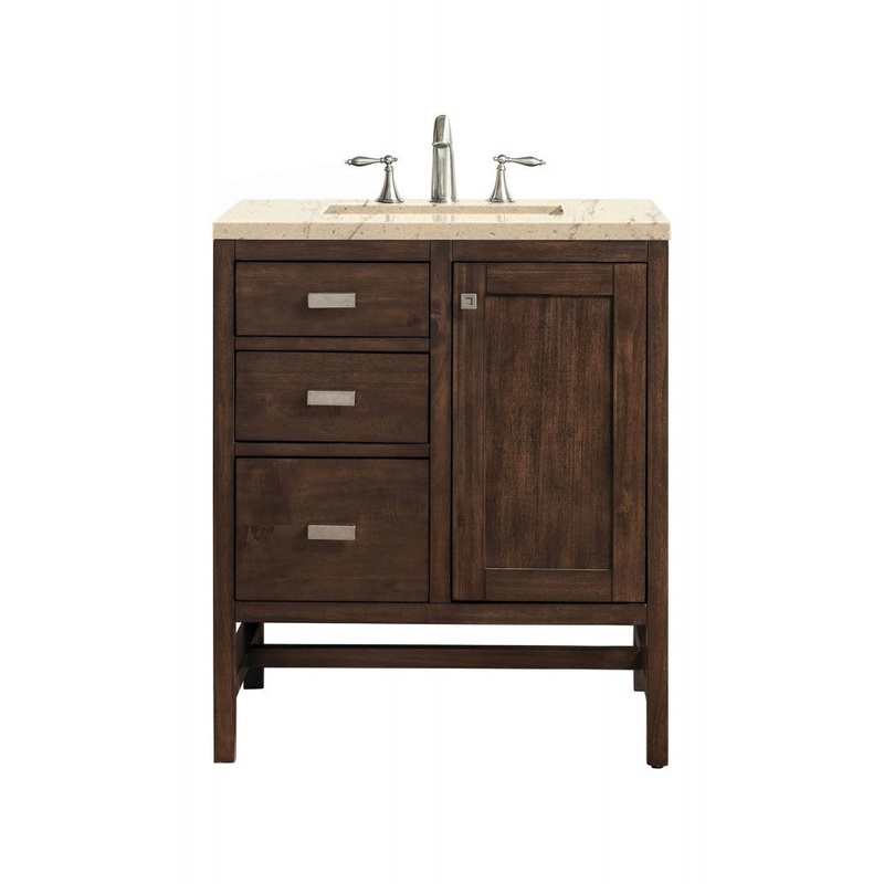 Addison 30″ Single Vanity, Mid Century Acacia, w/ 3 CM Eternal Marfil Quartz Top