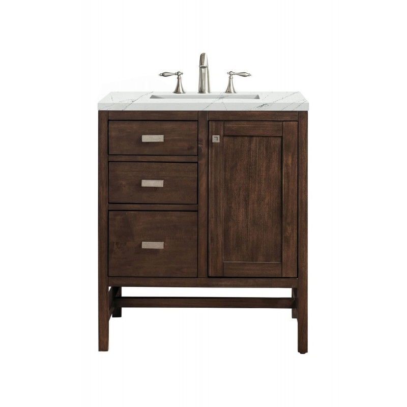 Addison 30″ Single Vanity Mid Century Acacia w/ 3 CM Ethereal Noctis Quartz Top