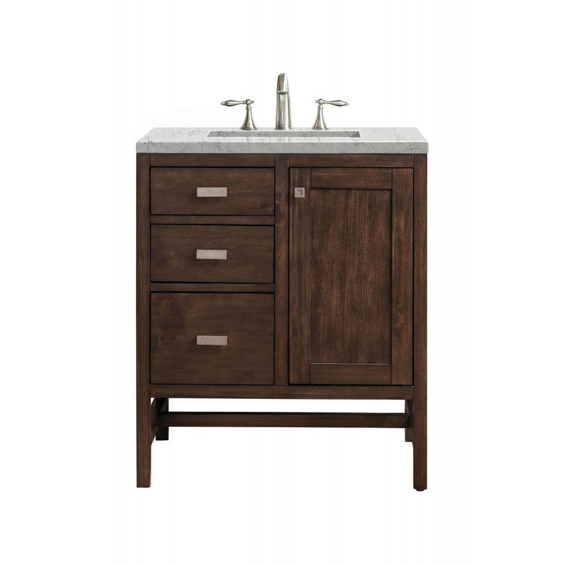 Addison 30″ Single Vanity Mid Century Acacia w/ 3 CM Jasmine Pearl Quartz Top