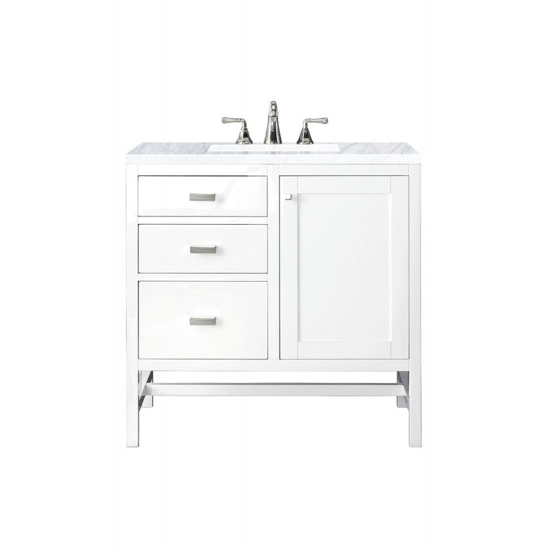 Addison 36″ Single Vanity Cabinet, Glossy White, w/ 3 CM Carrara White Top