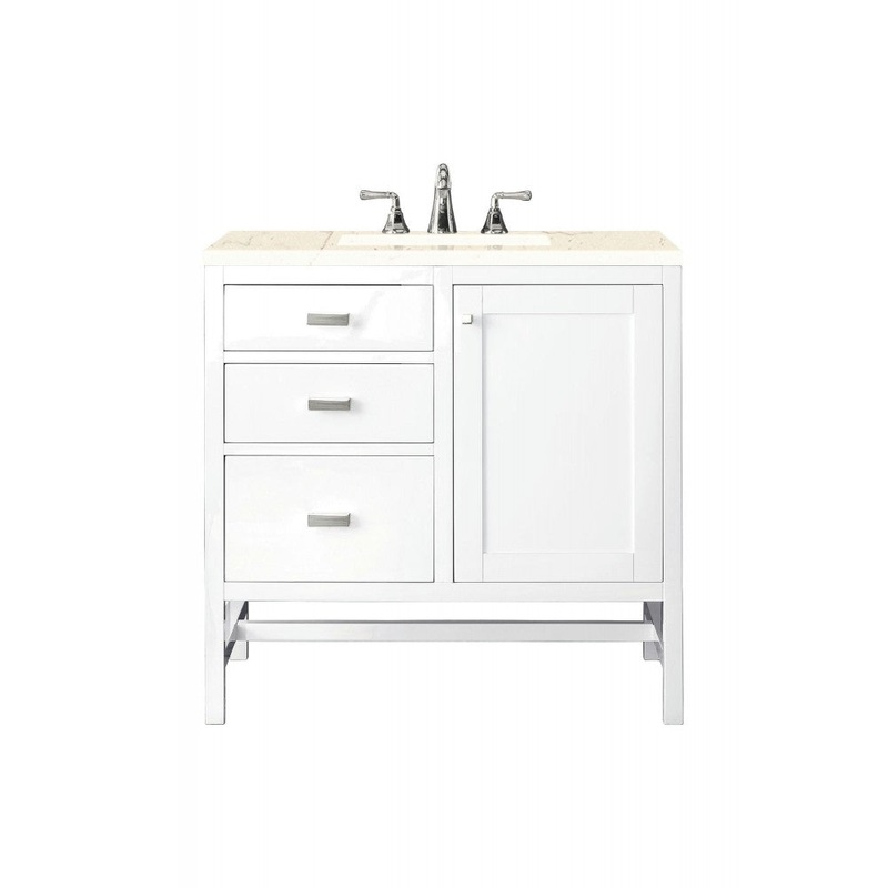 Addison 36″ Single Vanity Cabinet, Glossy White, w/ 3 CM Eternal Marfil Top