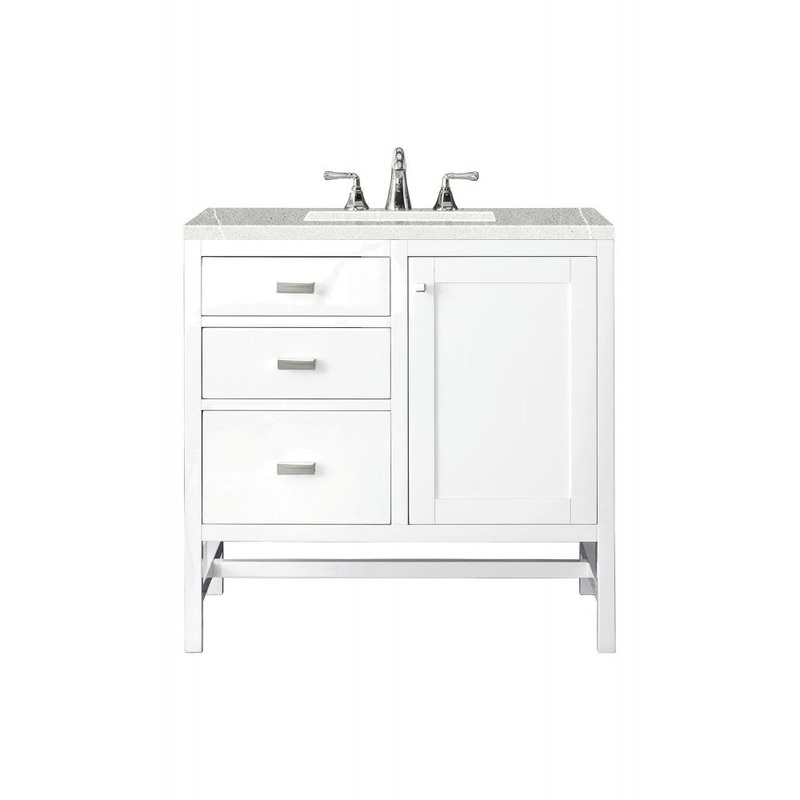 Addison 36″ Single Vanity Cabinet, Glossy White, w/ 3 CM Eternal Serena Top