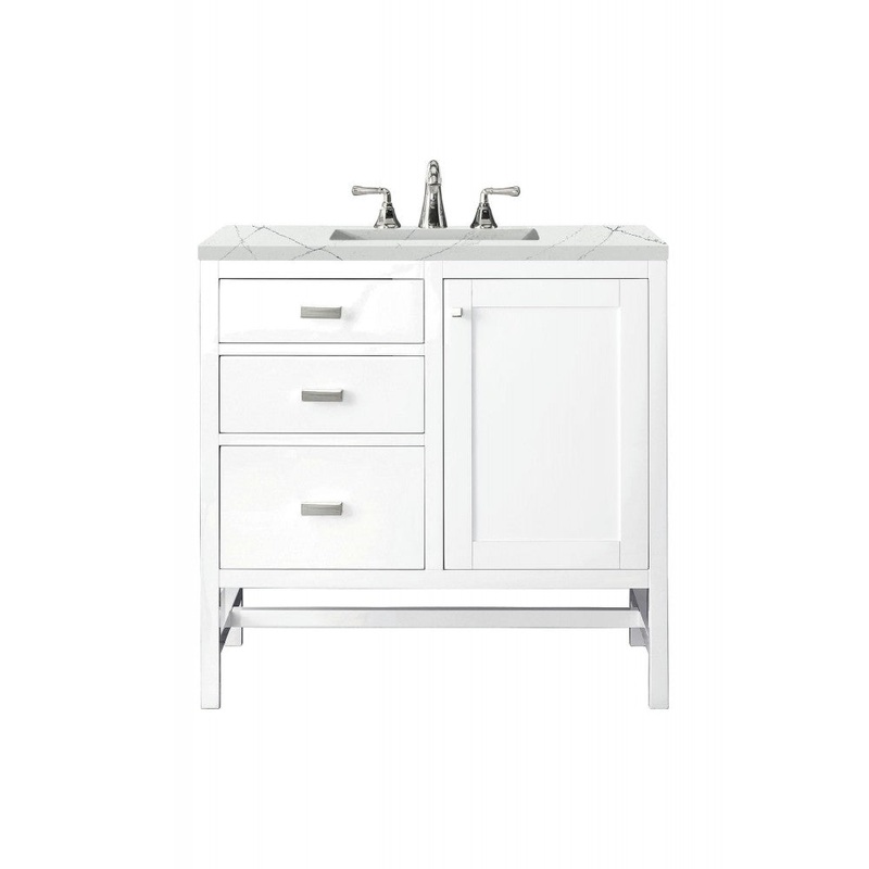 Addison 36″ Single Vanity Cabinet, Glossy White, w/ 3 CM Ethereal Noctis Top