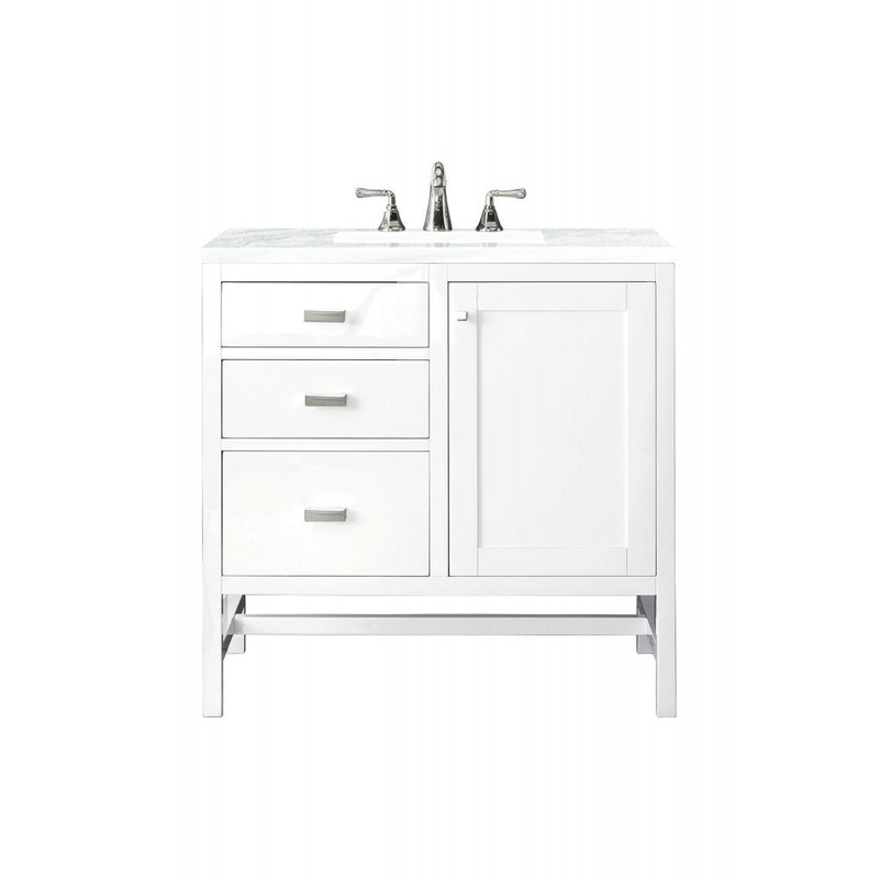 Addison 36″ Single Vanity, Glossy White, w/ 3 CM Arctic Fall Solid Surface Top