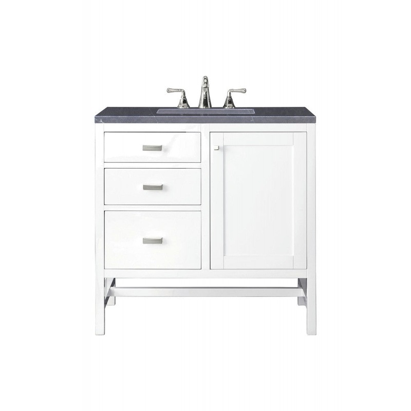 Addison 36″ Single Vanity, Glossy White, w/ 3 CM Charcoal Soapstone Quartz Top