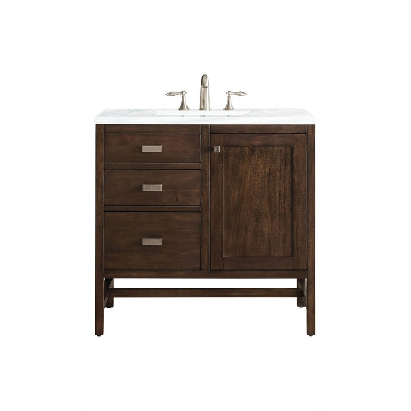 Addison 36″ Single Vanity Mid Century Acacia w/3 CM Arctic Fall Surface Top