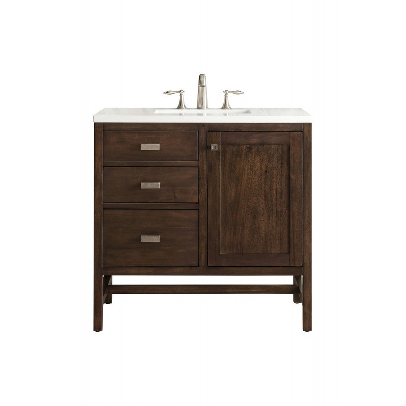 Addison 36″ Single Vanity, Mid Century Acacia, w/ 3 CM Classic White Quartz Top