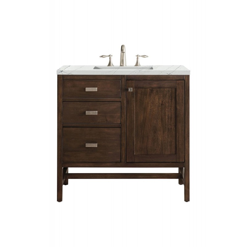 Addison 36″ Single Vanity Mid Century Acacia w/ 3 CM Ethereal Noctis Quartz Top