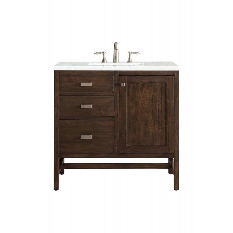 Addison 36″ Single Vanity Mid Century Acacia w/ 3 CM Jasmine Pearl Quartz Top