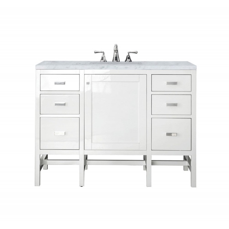 Addison 48″ Single Vanity Cabinet, Glossy White, w/ 3 CM Carrara White Top