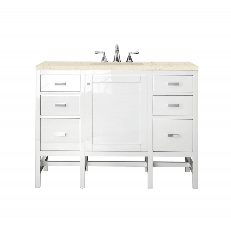 Addison 48″ Single Vanity Cabinet, Glossy White, w/ 3 CM Eternal Marfil Top