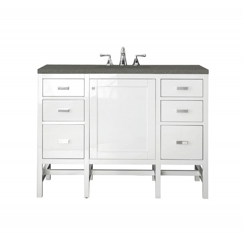 Addison 48″ Single Vanity Cabinet, Glossy White, w/ 3 CM Gray Expo Quartz Top