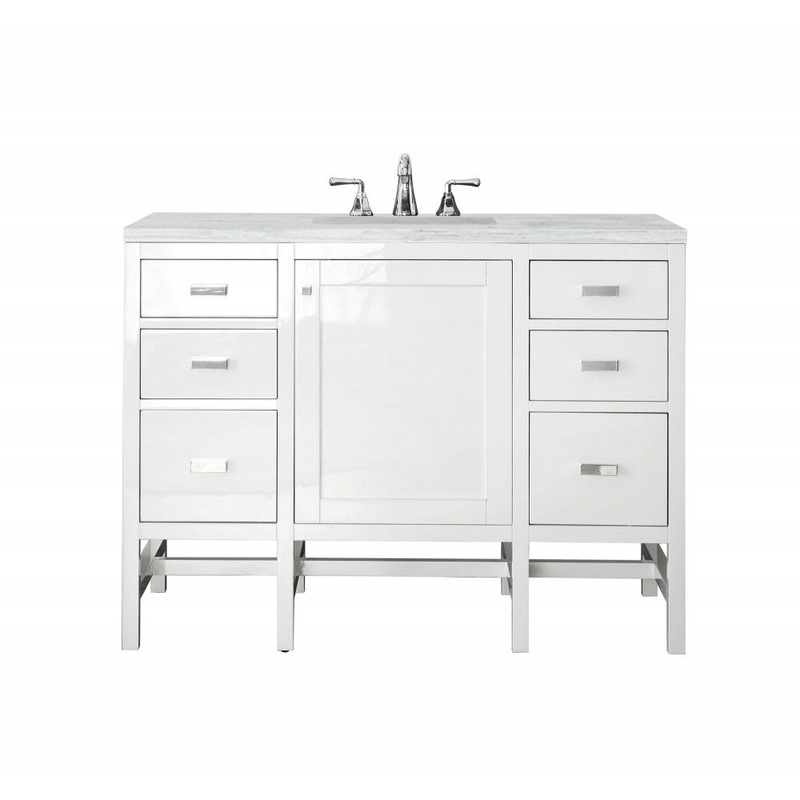 Addison 48″ Single Vanity, Glossy White, w/ 3 CM Arctic Fall Solid Surface Top