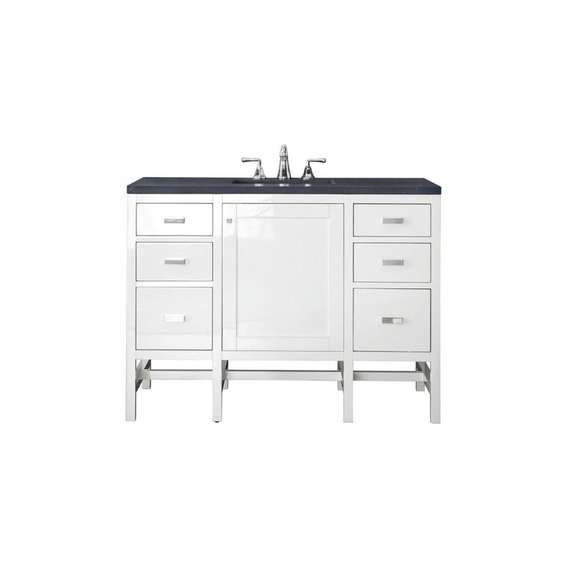 Addison 48″ Single Vanity, Glossy White, w/ 3 CM Charcoal Soapstone Quartz Top