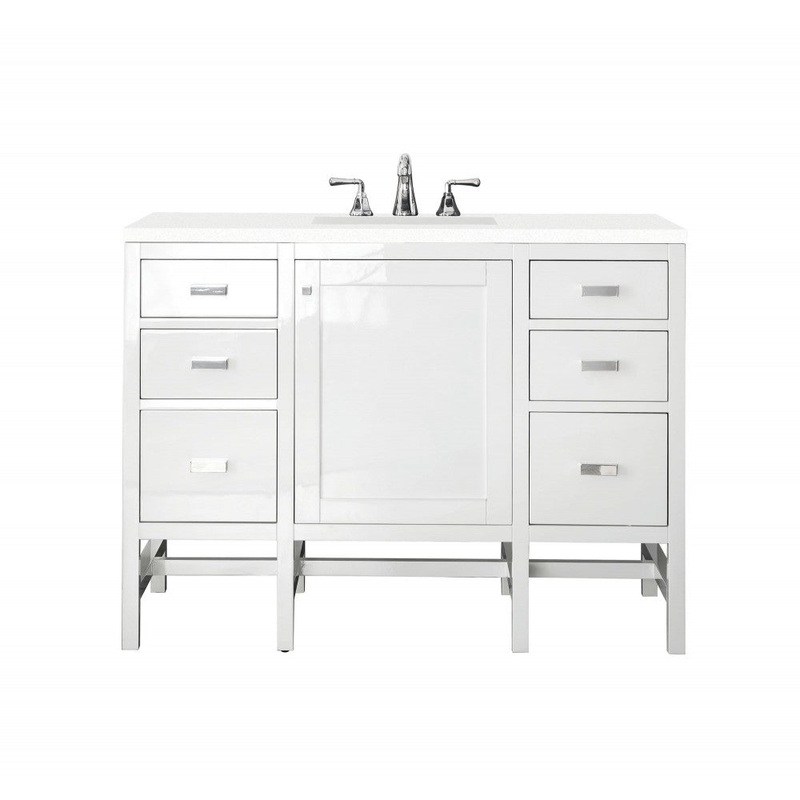 Addison 48″ Single Vanity, Glossy White, w/ 3 CM Classic White Quartz Top