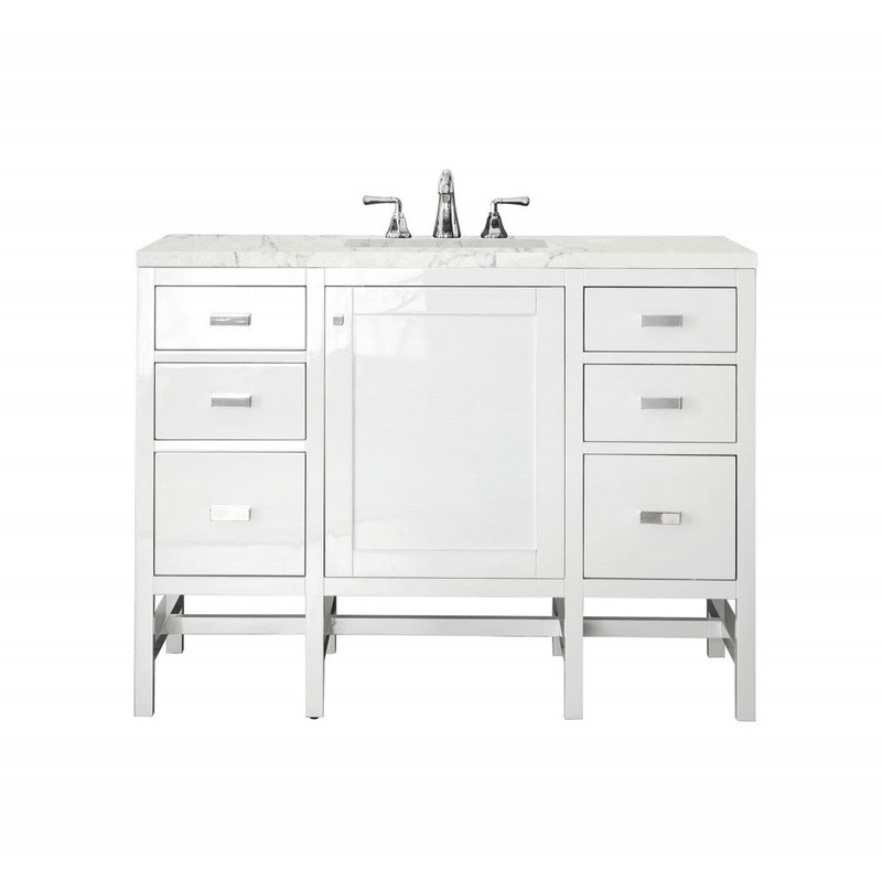 Addison 48″ Single Vanity Glossy White w/ 3 CM Eternal Jasmine Pearl Quartz Top