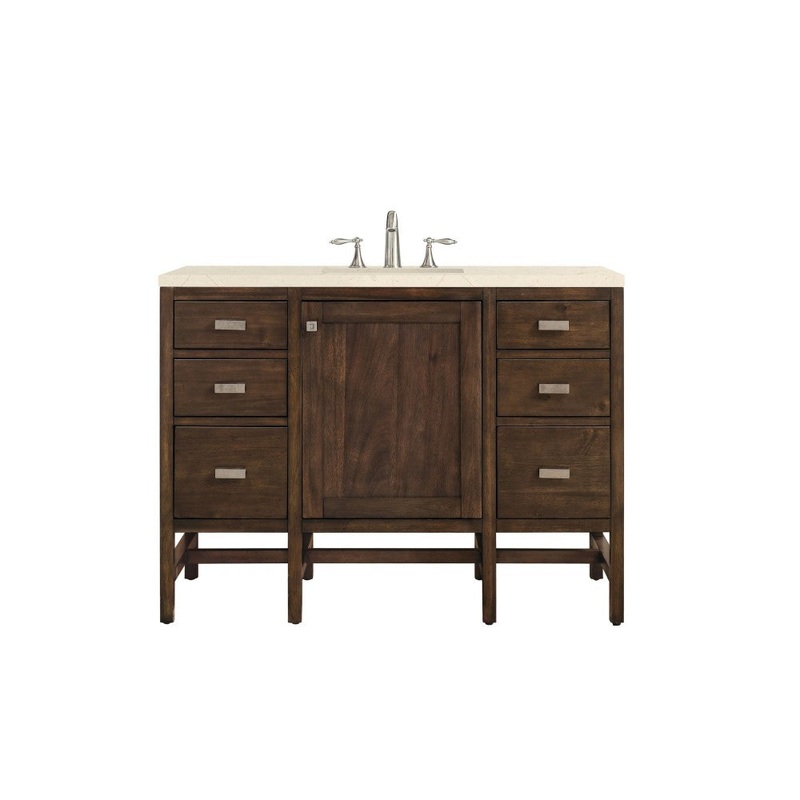 Addison 48″ Single Vanity, Mid Century Acacia, w/ 3 CM Eternal Marfil Quartz Top