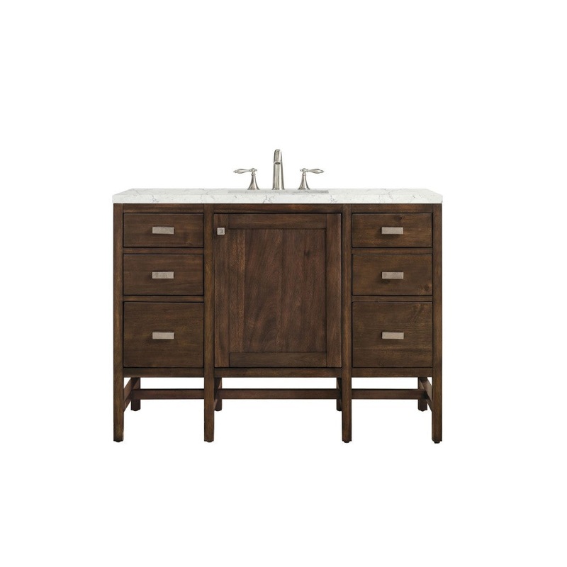 Addison 48″ Single Vanity Mid Century Acacia w/ 3 CM Jasmine Pearl Quartz Top