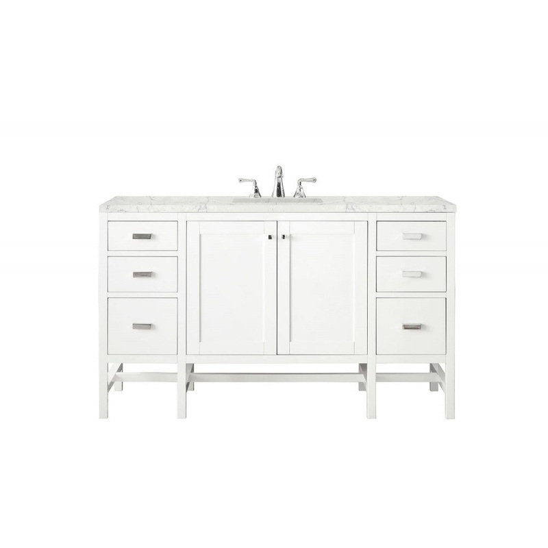 Addison 60″ Single Vanity  Glossy White w/ 3 CM Eternal Jasmine Pearl Quartz Top