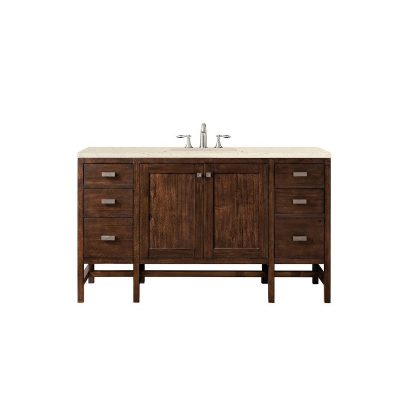 Addison 60″ Single Vanity  Mid Century Acacia w/ 3 CM Eternal Marfil Quartz Top