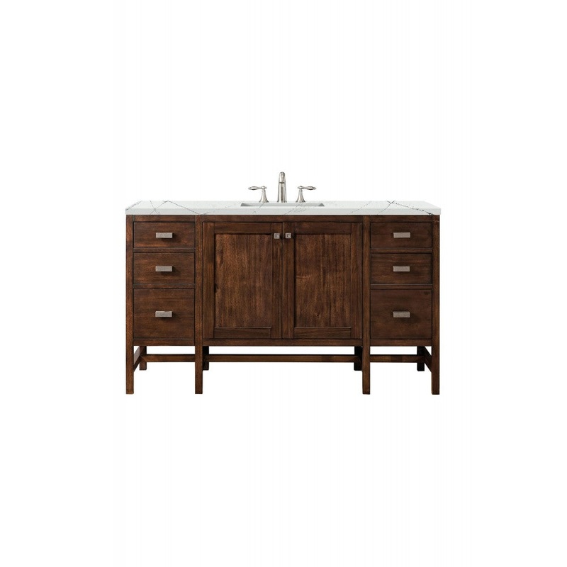 Addison 60″ Single Vanity  Mid Century Acacia w/ 3 CM Ethereal Noctis Quartz Top