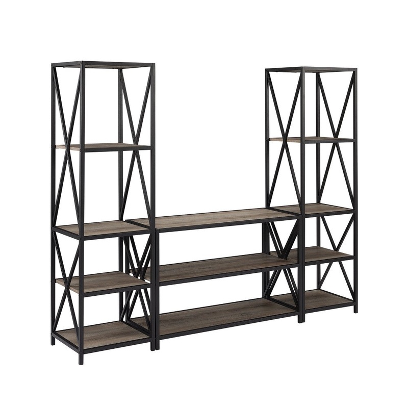 3-Piece Rustic Industrial Bookcase Set – Driftwood
