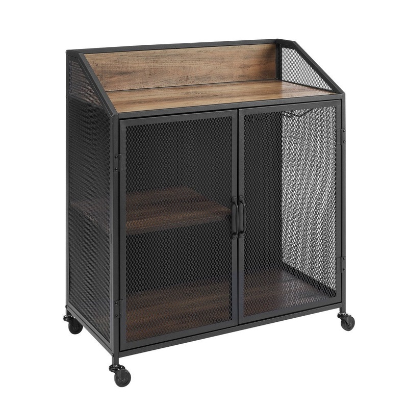 Sona 33″ Industrial Bar Cabinet – Rustic Oak