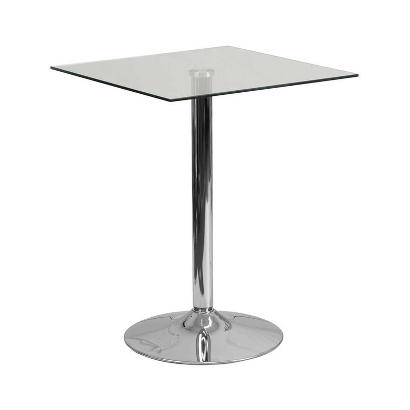 23.75” Square Glass Table with 30”H Chrome Base