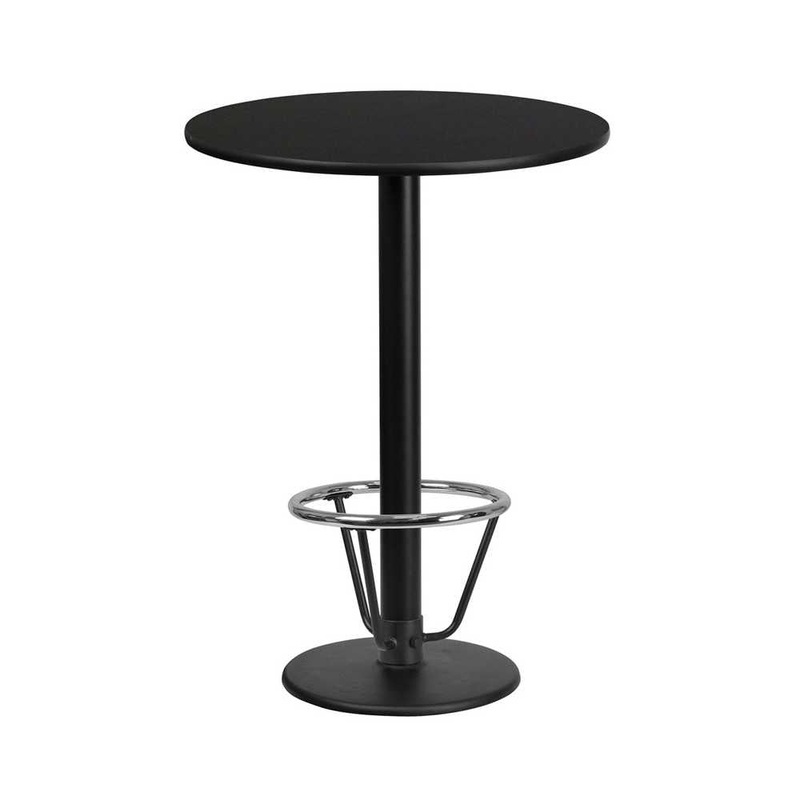 24” Round Black Laminate Table Top with 18” Round Bar Height Table Base and Foot Ring