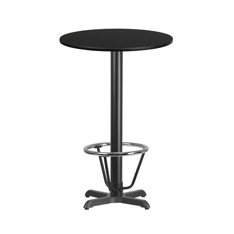 24” Round Black Laminate Table Top with 22” x 22” Bar Height Table Base and Foot Ring