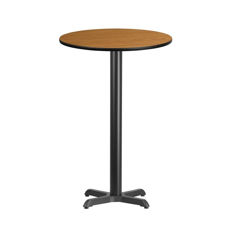 24” Round Natural Laminate Table Top with 22” x 22” Bar Height Table Base
