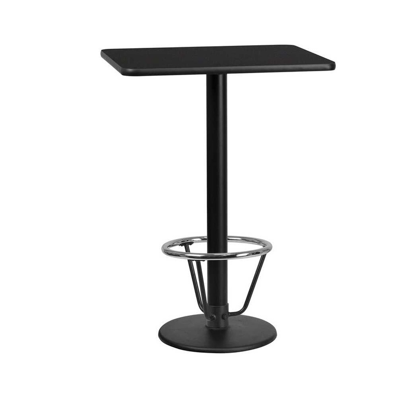 24” x 30” Rectangular Black Laminate Table Top with 18” Round Bar Height Table Base and Foot Ring