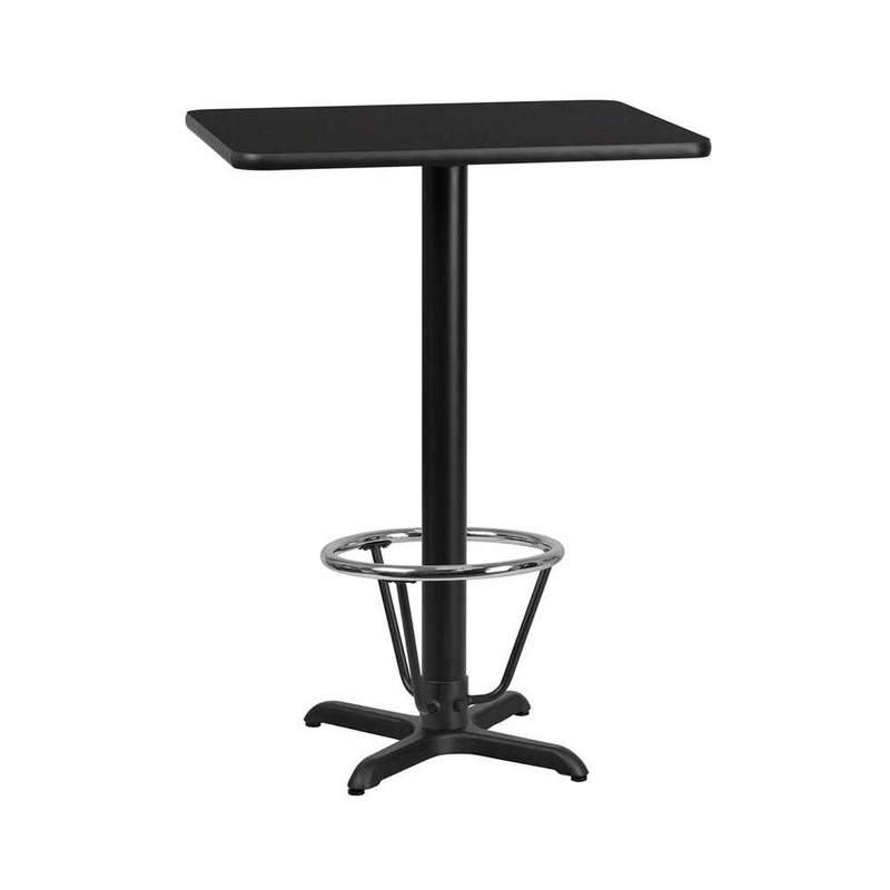24” x 30” Rectangular Black Laminate Table Top with 22” x 22” Bar Height Table Base and Foot Ring
