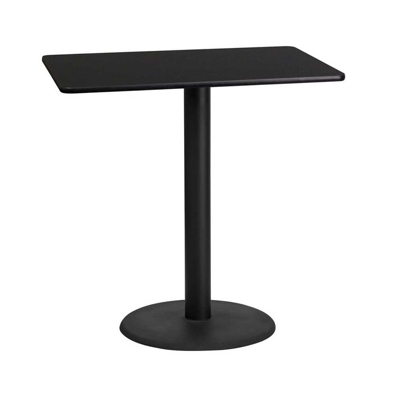 24” x 42” Rectangular Black Laminate Table Top with 24” Round Bar Height Table Base