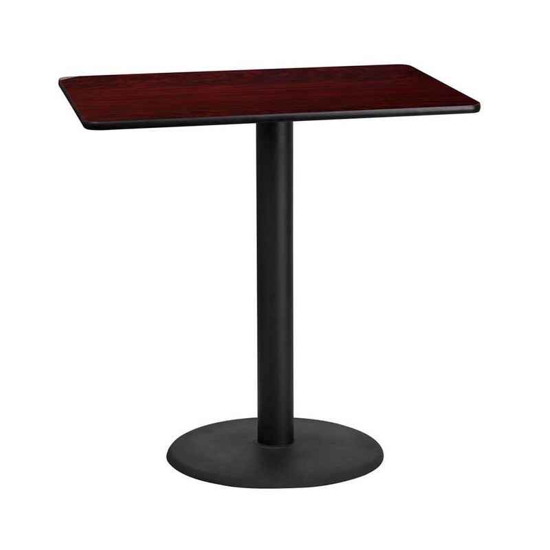 24” x 42” Rectangular Mahogany Laminate Table Top with 24” Round Bar Height Table Base