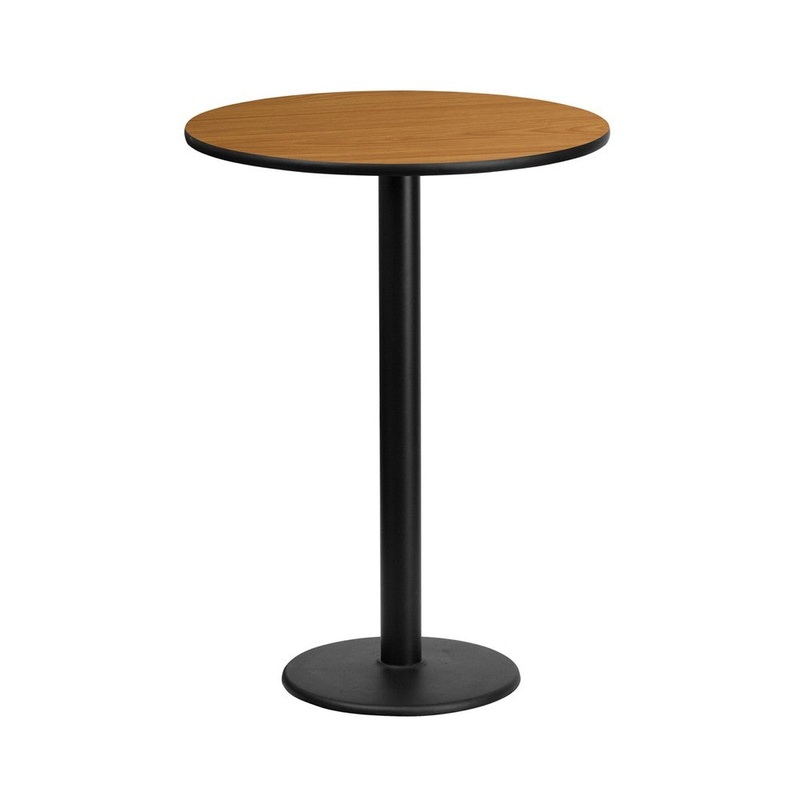 24” Round Natural Laminate Table Top with 18” Round Bar Height Table Base