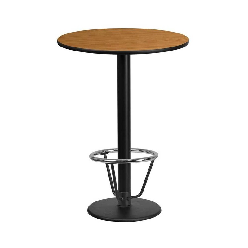 24” Round Natural Laminate Table Top with 18” Round Bar Height Table Base and Foot Ring