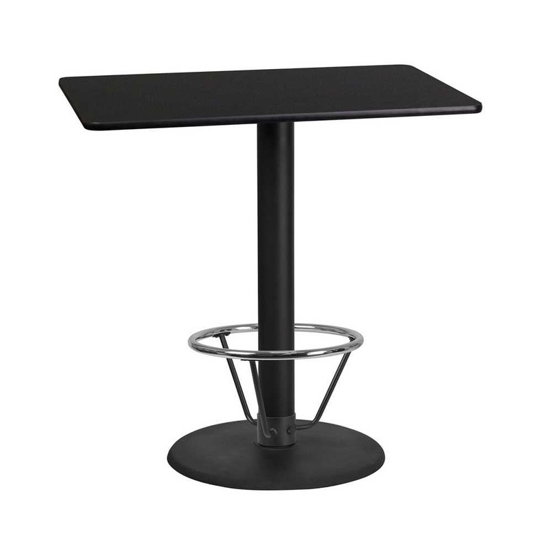 24” x 42” Rectangular Black Laminate Table Top with 24” Round Bar Height Table Base and Foot Ring