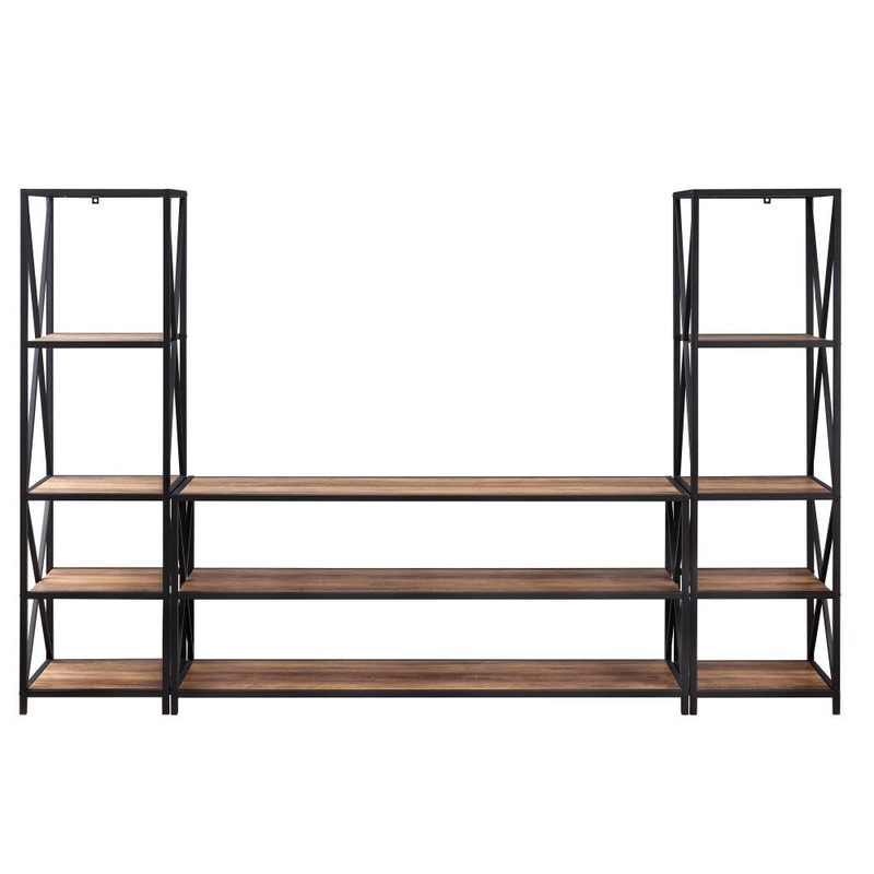 3-Piece Industrial Bookcase Set – Dark Walnut
