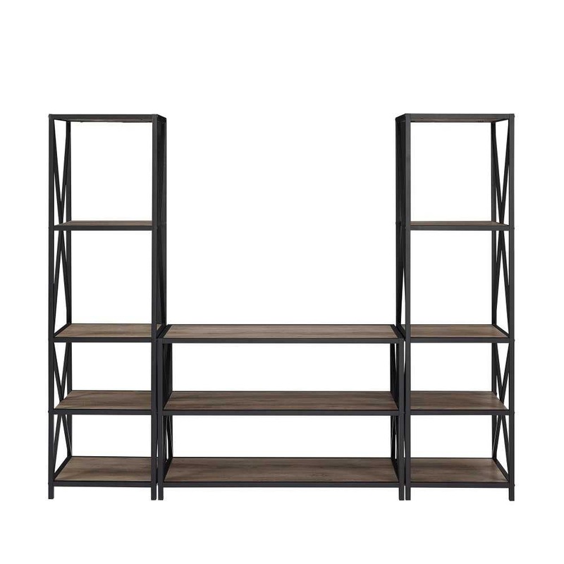 3-Piece Rustic Industrial Bookcase Set – Dark Walnut
