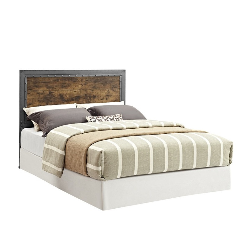 48″ Industrial Queen Size Wood Metal Panel Headboard – Brown