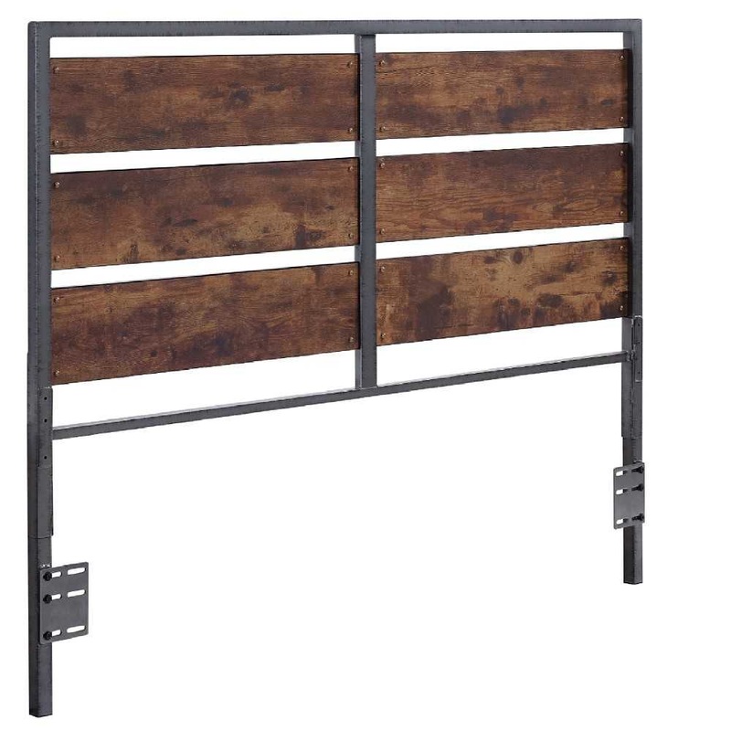 48″ Rustic Industrial Queen Size Metal Wood Plank Panel Headboard – Brown